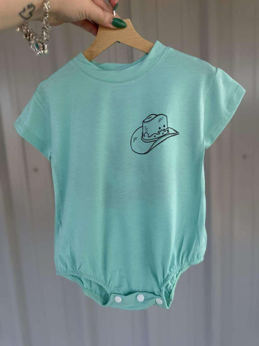 Preorder SR2822 Green hat cactus rodeo pattern short sleeve romper baby boys Boutique Summer outfit 202502