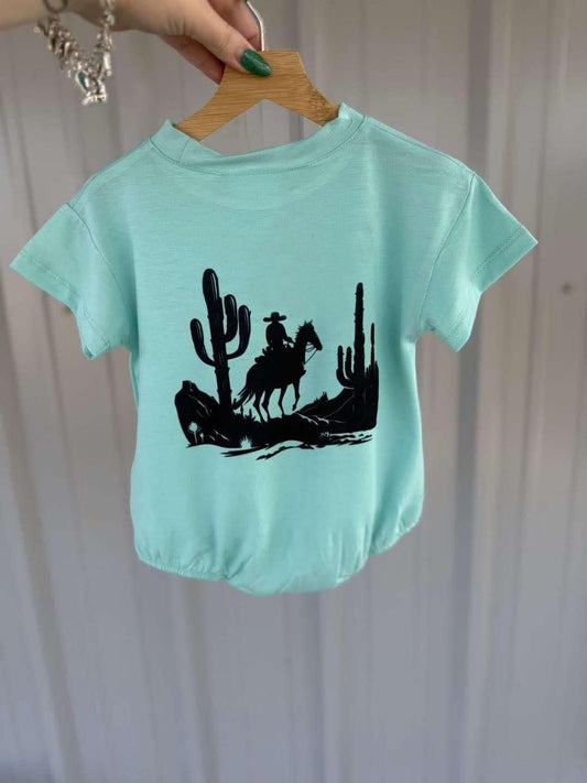 Preorder SR2822 Green hat cactus rodeo pattern short sleeve romper baby boys Boutique Summer outfit 202502