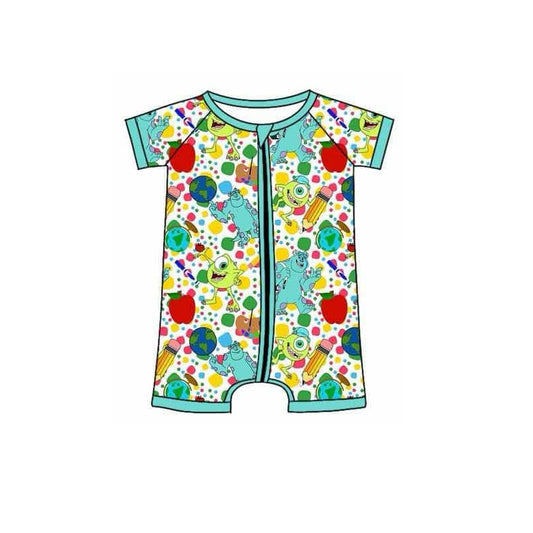 Preorder SR2823 Green cartoon monster zippy short sleeve romper baby boys Boutique Summer outfit 202502
