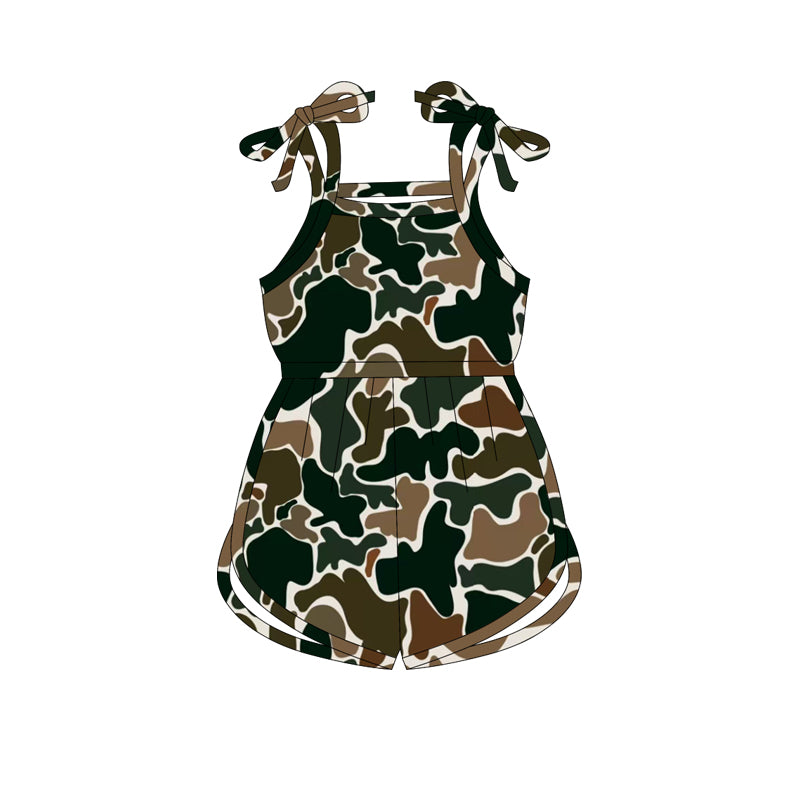 Preorder SR2828 Brown Green stained sleeveless romper baby girls Boutique Summer outfit 202502