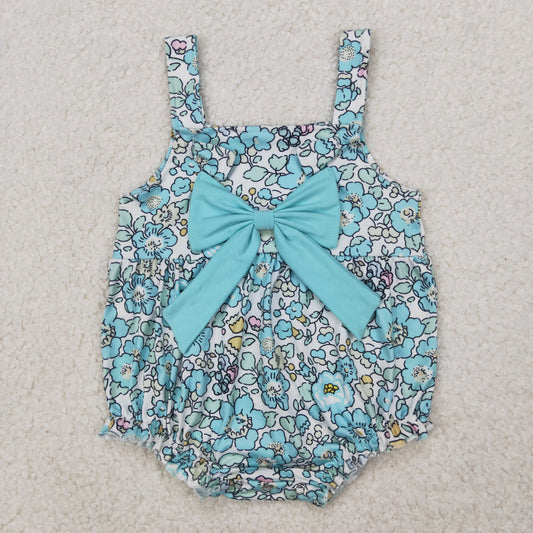 SR2829 blue green bow flower sleeveless romper baby girls Boutique Summer outfit 202502