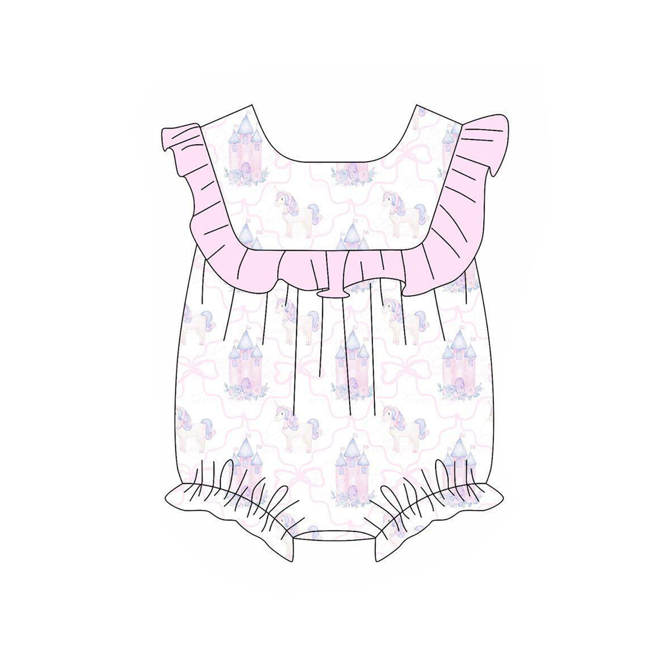 Preorder SR2830 Pink ruffle Princess Castle sleeveless romper baby girls Boutique Summer outfit 202502