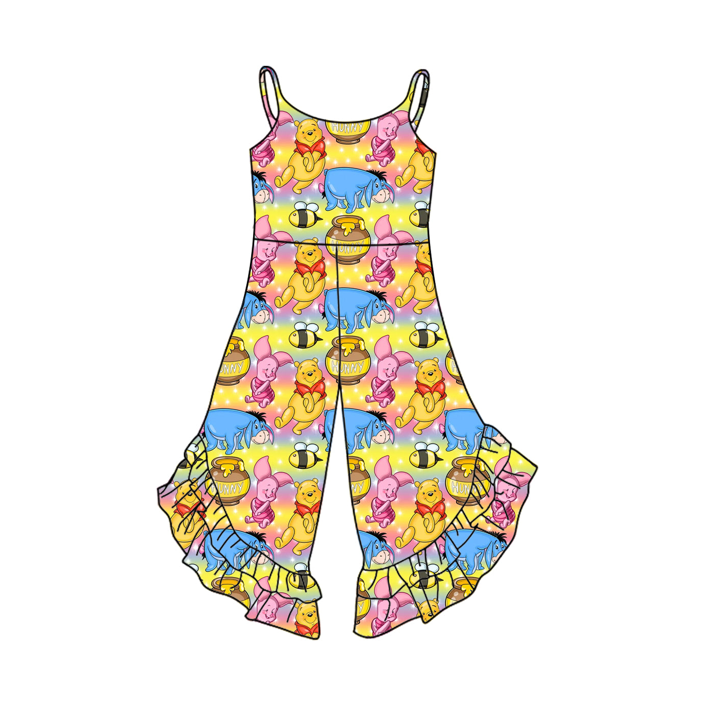 Preorder SR2831 My Friends Tigger & Pooh Cartoon ruffled Sleeveless Romper Overall Jumpsuit Girls Boutique clothes 202502