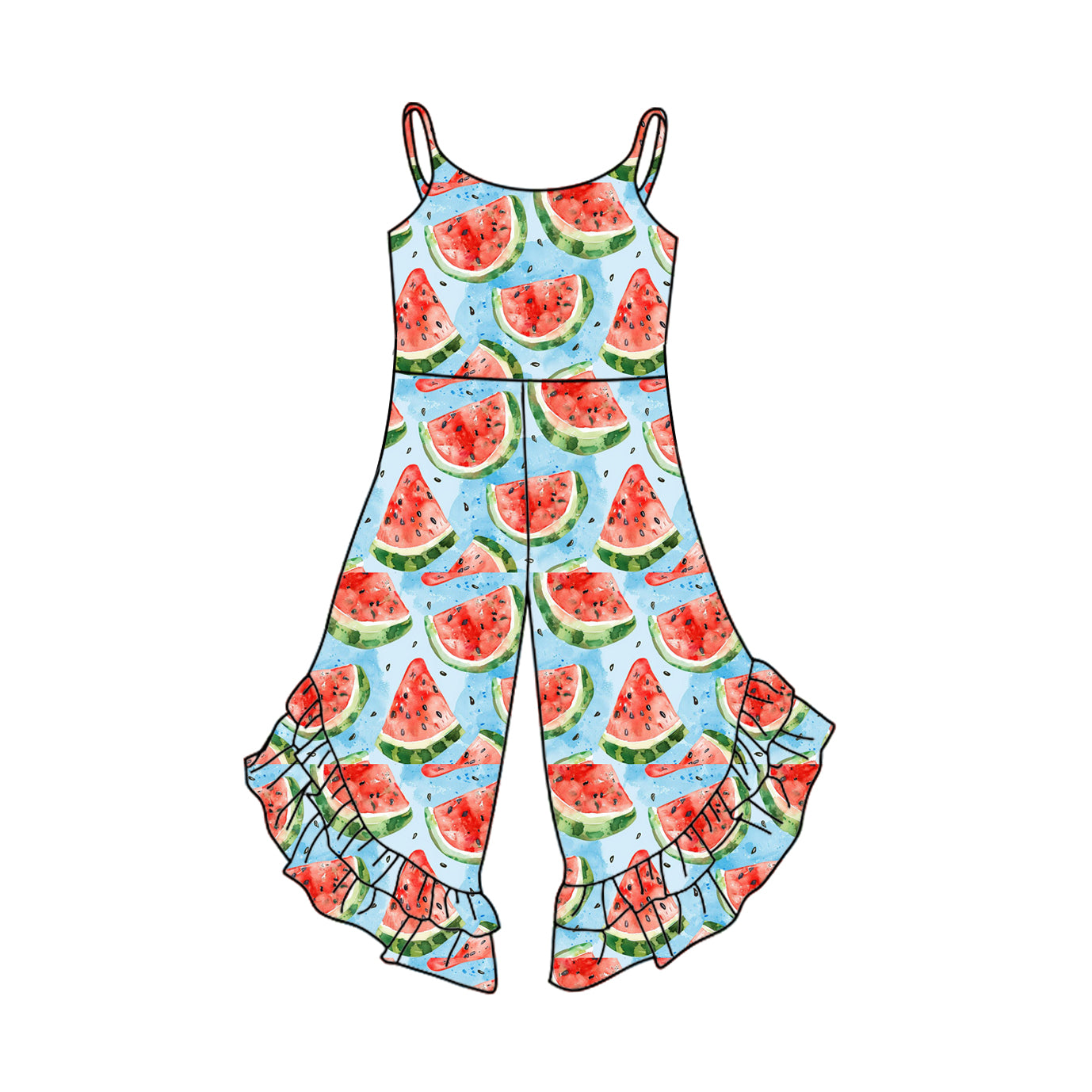 Preorder SR2835 Blue Red watermelon ruffled Sleeveless Romper Overall Jumpsuit Girls Boutique clothes 202502