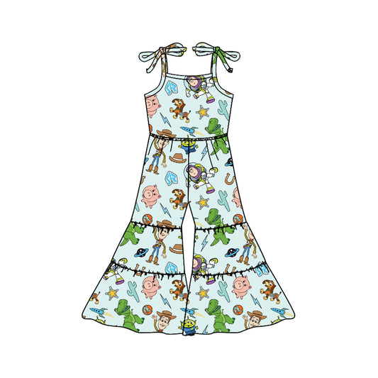 Preorder SR2837 Blue Green Toy Story Cartoon ruffled Sleeveless Romper Overall Jumpsuit Girls Boutique clothes  202502
