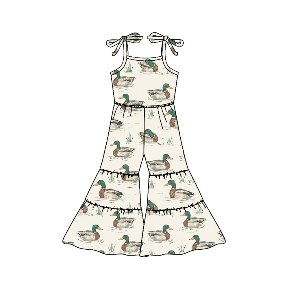 Preorder SR2838 Beige Duck hunting Sleeveless Romper Overall Jumpsuit Girls Boutique clothes 202502