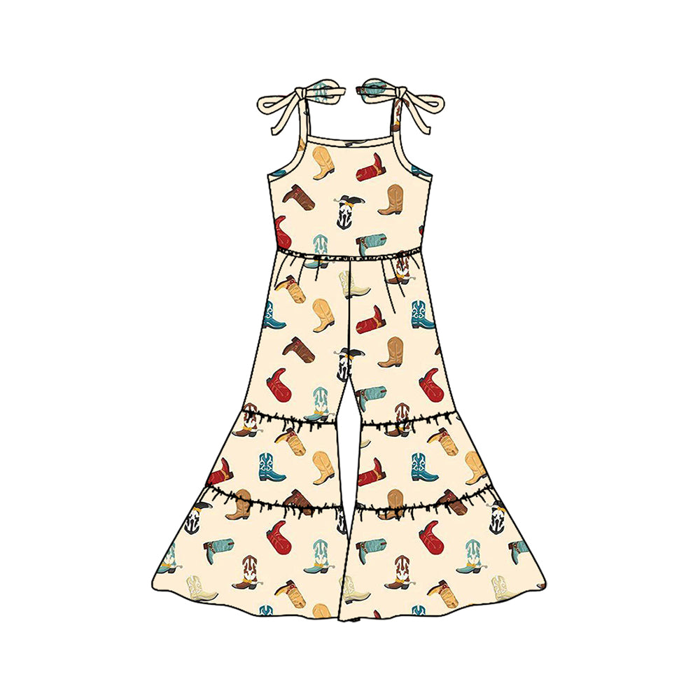 Preorder SR2839 Beige Yellow Boots Sleeveless Romper Overall Jumpsuit Girls Boutique clothes 202502