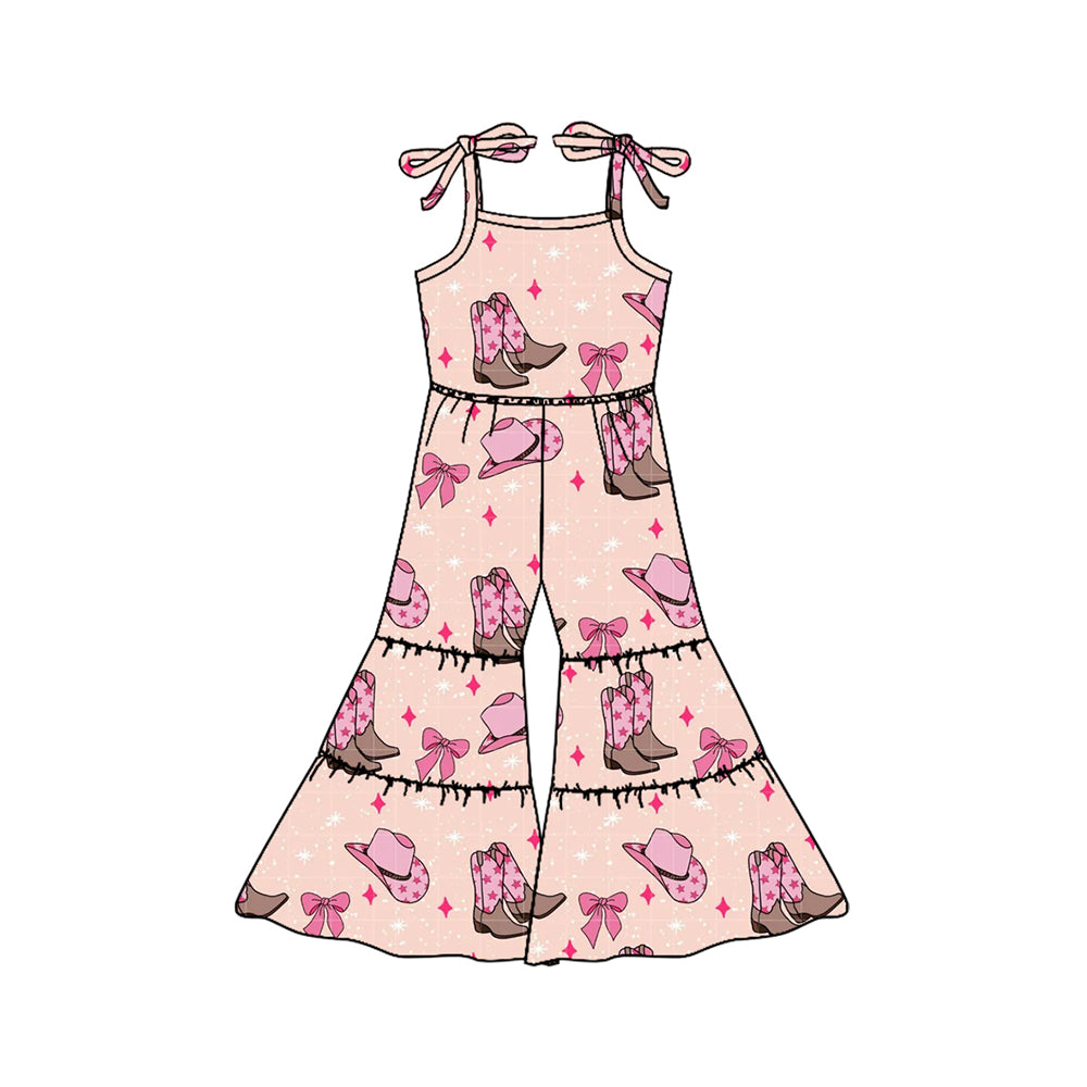 Preorder SR2840 Pink Star Bow Boots Sleeveless Romper Overall Jumpsuit Girls Boutique clothes 202502