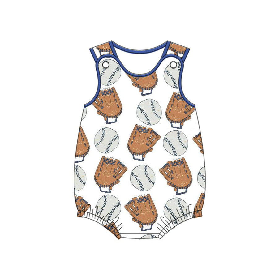 Preorder SR2843 Dark Blue beige baseball sleeveless romper Infant boy Boutique outfit 202502
