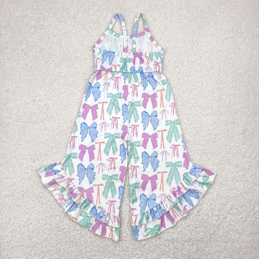 SR2847 colored ruffled bows Sleeveless Romper Overall Jumpsuit Girls Boutique clothes  202504 RTS