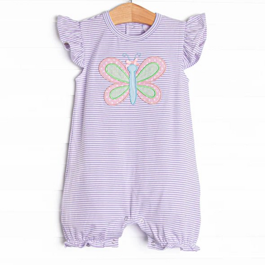 preorder SR2856 Purple striped bow flying sleeveless romper Girls Boutique outfit 202502