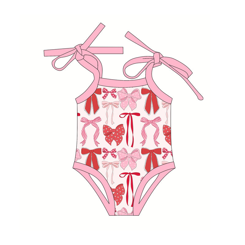 preorder SR2859 Hot Pink Red bows sleeveless romper Girls Boutique outfit 202502