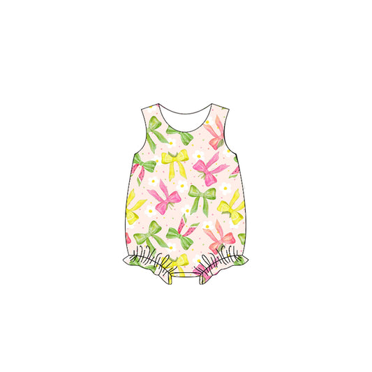 preorder SR2860 Yellow Green Pink bows Beige sleeveless romper Girls Boutique outfit 202502