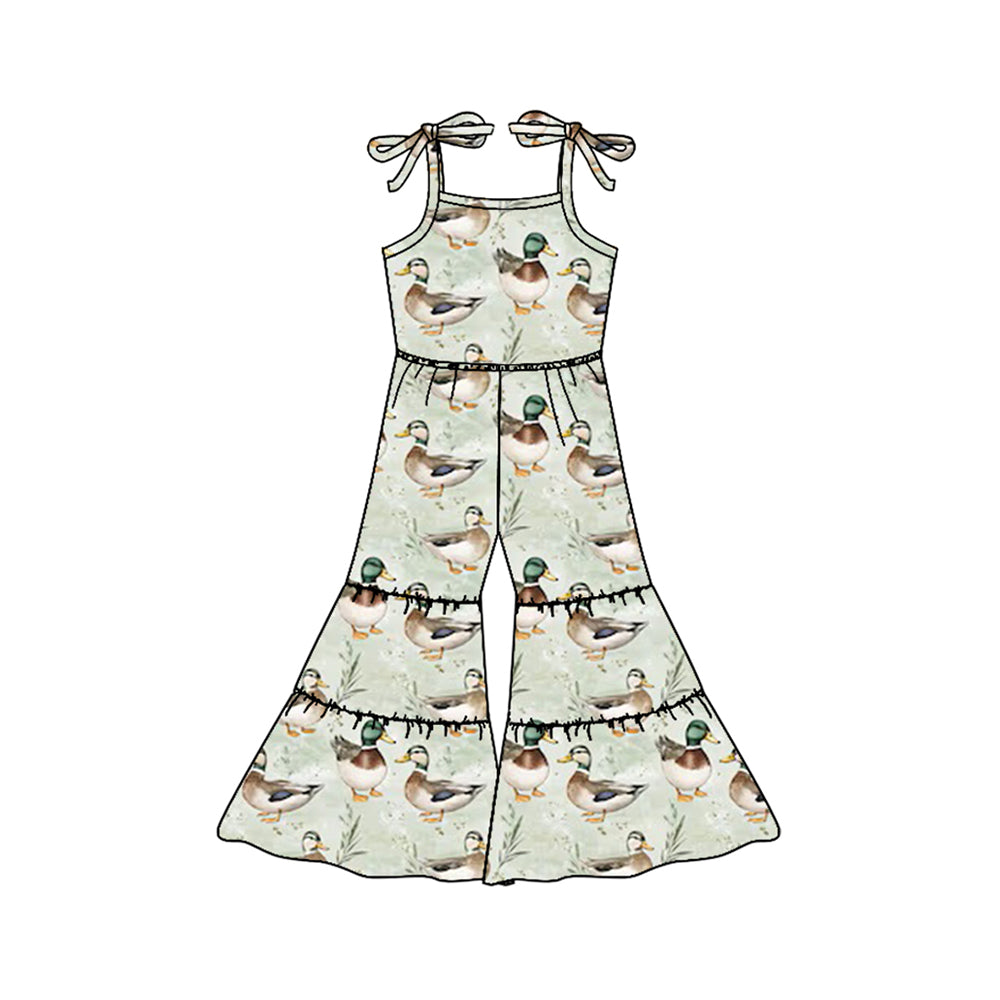 Preorder SR2863 Duck hunting clothes Green Sleeveless romper Bell bottom overall jumpsuits Girls Boutique clothes 202502