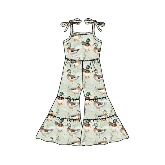 Preorder SR2863 Duck  hunting clothes  Green Sleeveless romper Bell bottom overall jumpsuits Girls Boutique clothes  202502