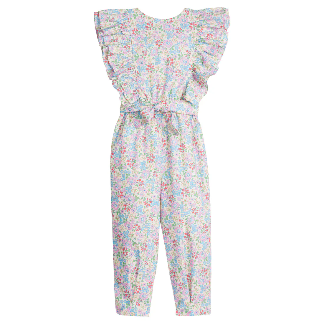Preorder SR2864 Pink Blue Refreshing Flower Ruffle Sleeveless romper overall jumpsuits Girls Boutique clothes 202502
