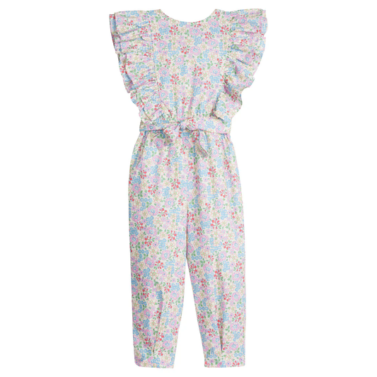 Preorder SR2864 Pink Blue Refreshing Flower Ruffle Sleeveless romper overall jumpsuits Girls Boutique clothes  202502
