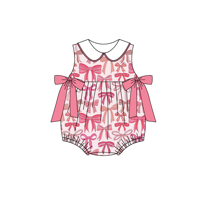 preorder SR2872 Hot Pink Bows sleeveless romper Girls Boutique outfits 202502