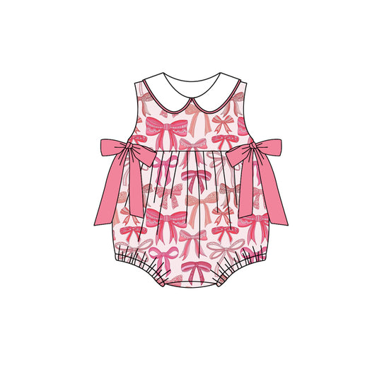 preorder SR2872 Hot Pink Bows sleeveless romper Girls Boutique outfits 202502