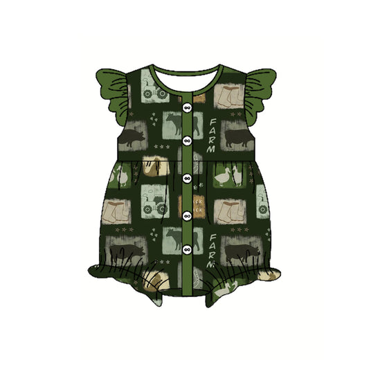 preorder SR2873 Green Factor Cow Duck Fly sleeve romper Girls Boutique outfits 202502