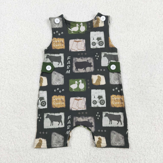 SR2874 Green Factor Cow Duck sleeveless romper Boys Boutique outfits 202505 RTS