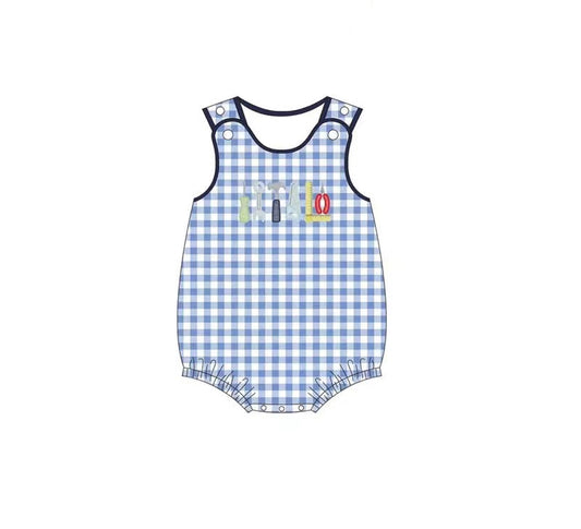 preorder SR2877 Navy Blue Toolbox Plaid Button sleeveless romper Boys Boutique outfits 202502