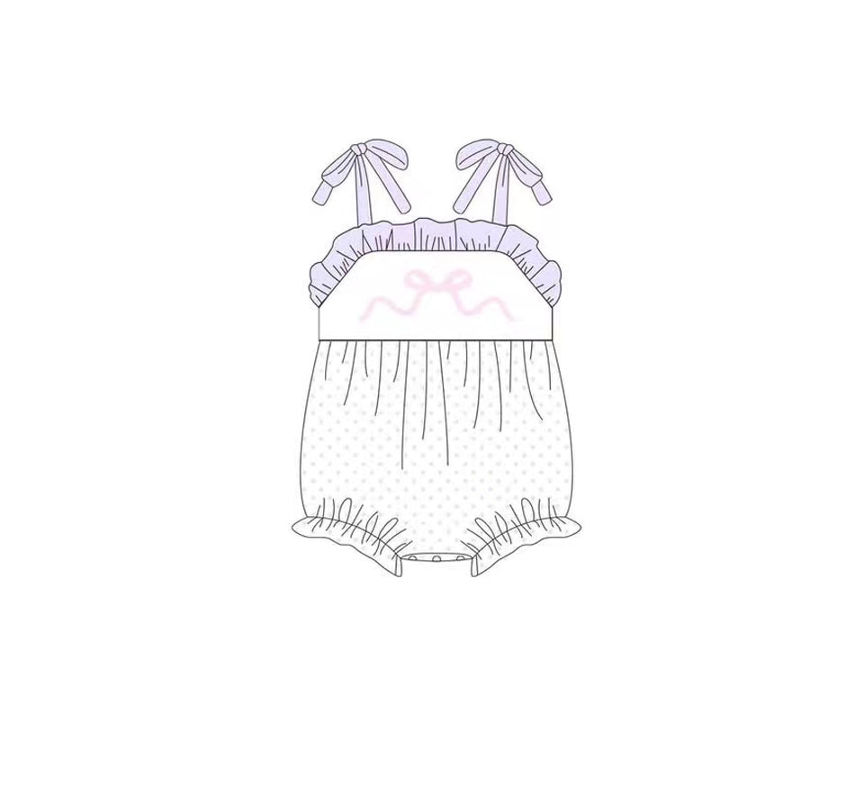 preorder SR2881 Light Purple Dot Bow Ruffle Sleeveless Romper Girls Boutique Outfits 202502
