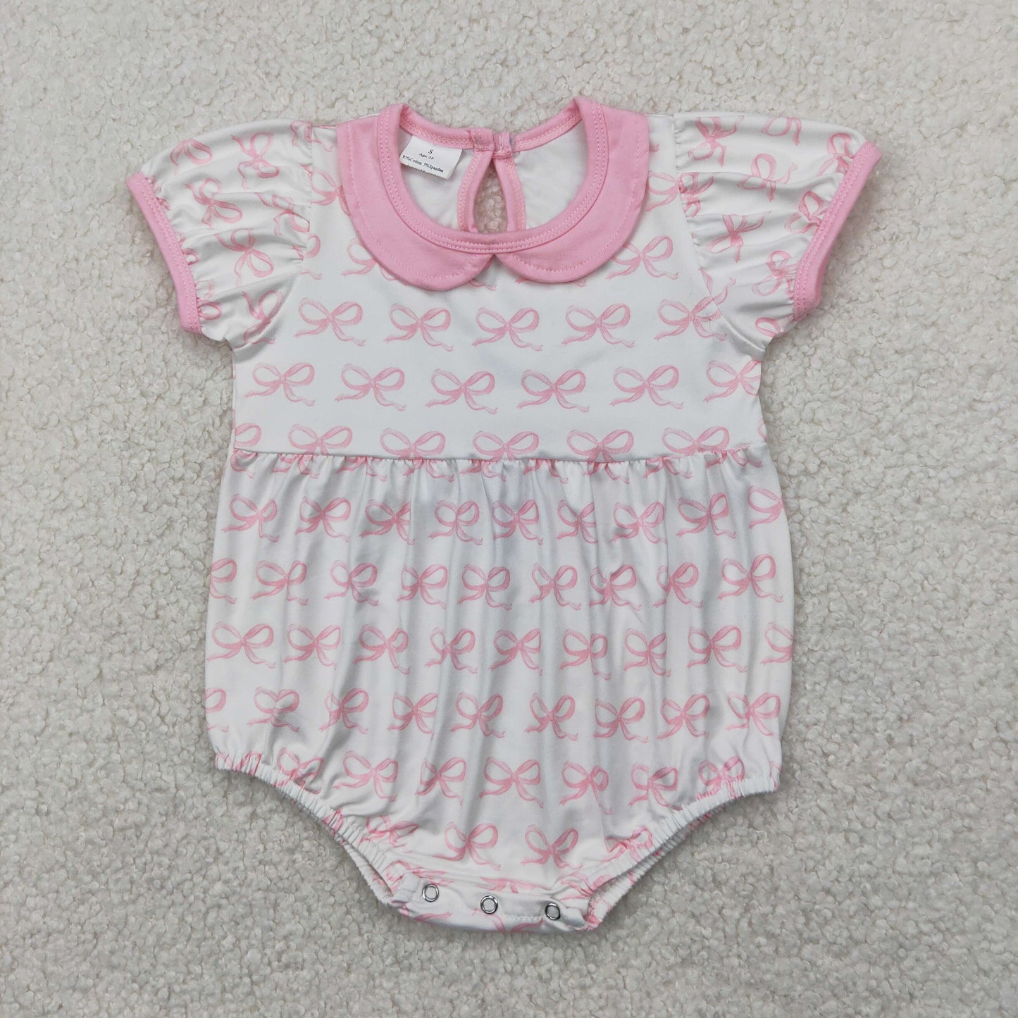 SR2893 Pink Bows Doll collar Short Sleeve Romper Girls Boutique Outfits 202504 RTS