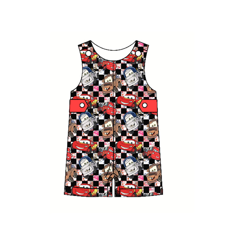 preorder SR2899 Cartoon Cars Plaid Sleeveless Romper Boys Boutique Outfits 202503