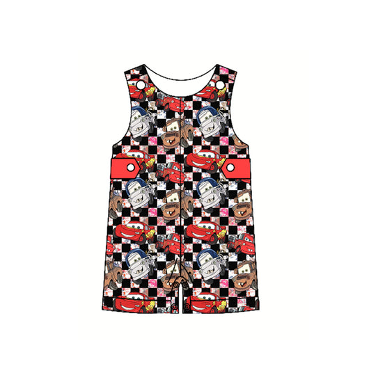 preorder SR2899 Cartoon Cars Plaid Sleeveless Romper Boys Boutique Outfits 202503