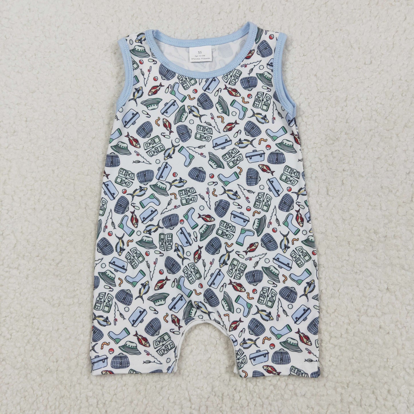 SR2900 Hunting and Fishing Blue Sleeveless Romper Boys Boutique Outfits 202505 RTS