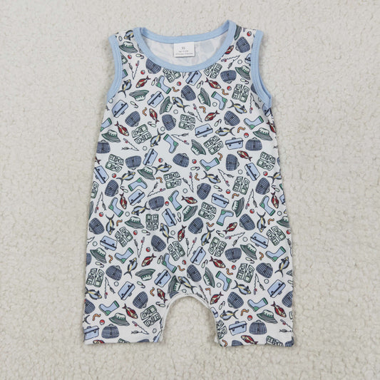 SR2900 Hunting and Fishing Blue Sleeveless Romper Boys Boutique Outfits 202505 RTS