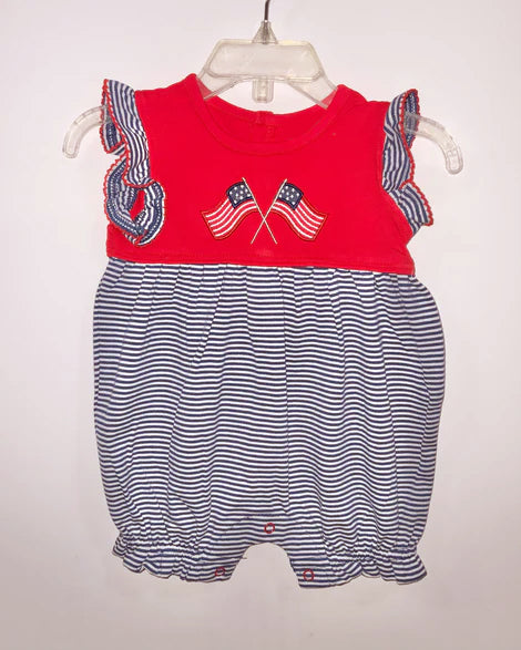 preorder SR2903 4th of July USA Flag Red Navy blue Striped Fly Sleeve Romper Girls Boutique Outfits 202503