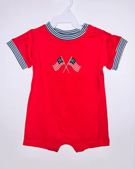 preorder SR2904 4th of July USA Flag Red Navy blue Striped Short Sleeve Romper Boys  Boutique Outfits 202503