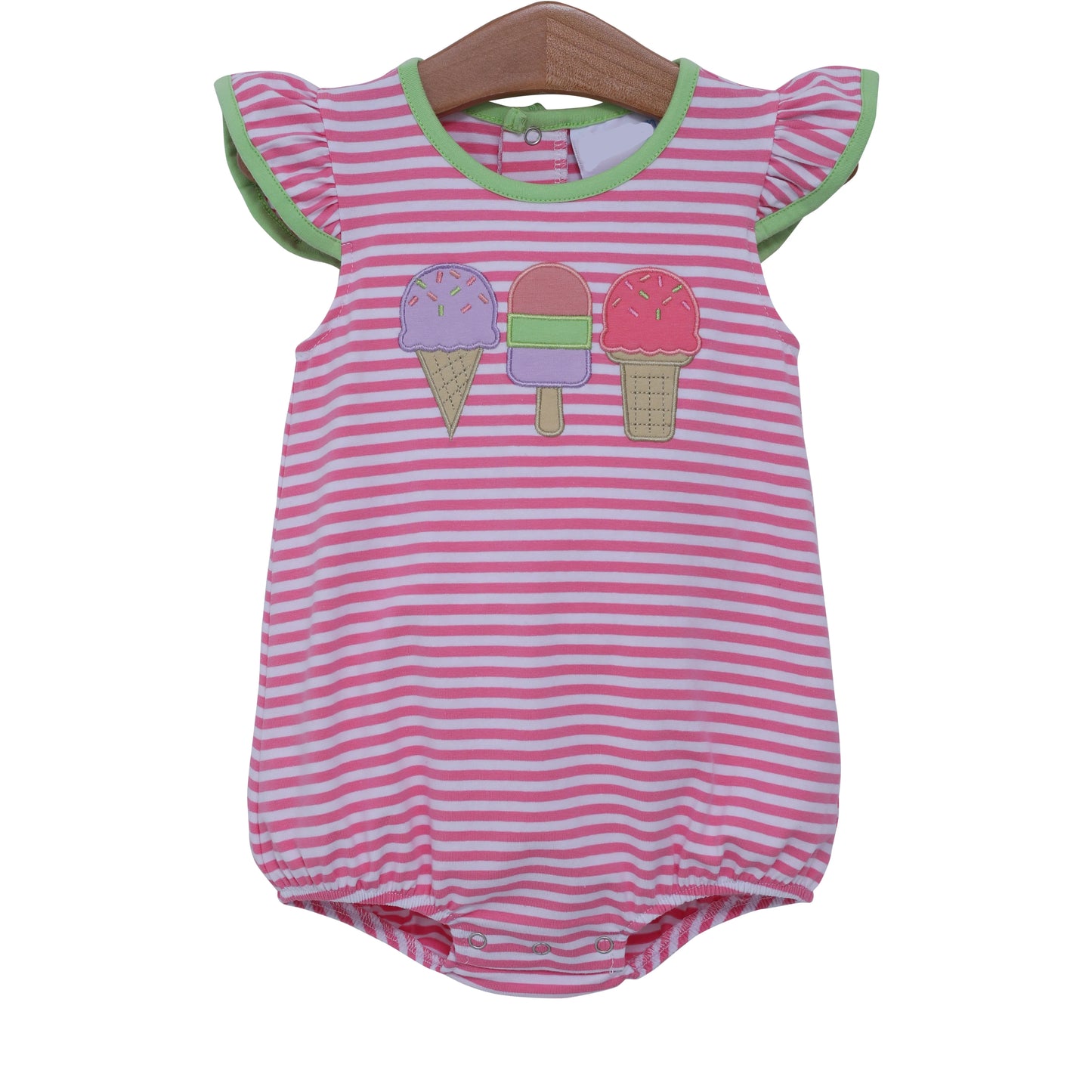preorder SR2909 Pink Striped Green Ice Cream Fly Sleeve Romper Girls Boutique Outfits 202503