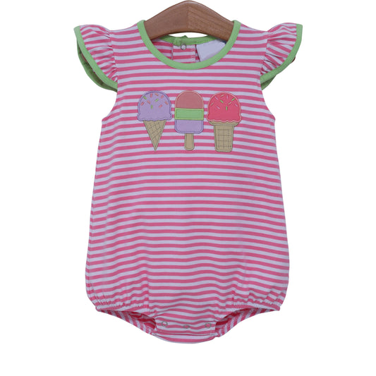 preorder SR2909 Pink Striped Green Ice Cream Fly Sleeve Romper Girls Boutique Outfits 202503