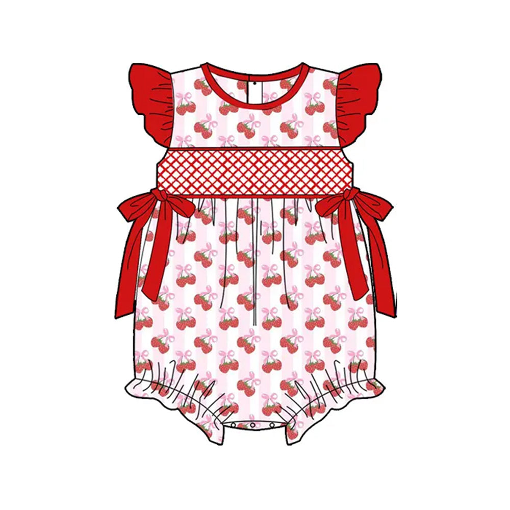 preorder SR2927 Red Strawberry Bow Bottle Flying Sleeve Romper Girls Boutique Outfits 202503