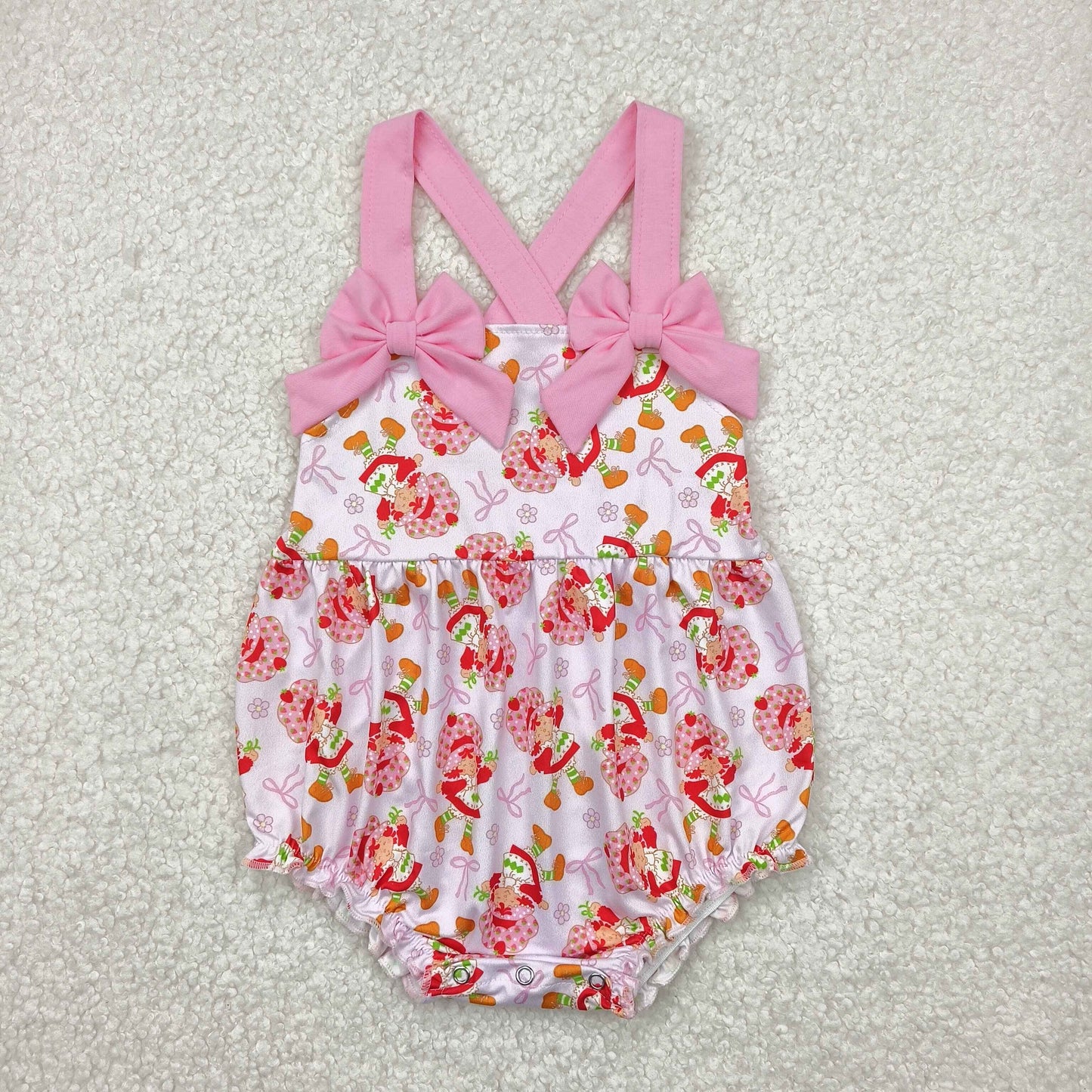 preorder SR2933 Pink Bow Strawberry Princess Flower Sleeveless Romper Girls Boutique Outfits 202503