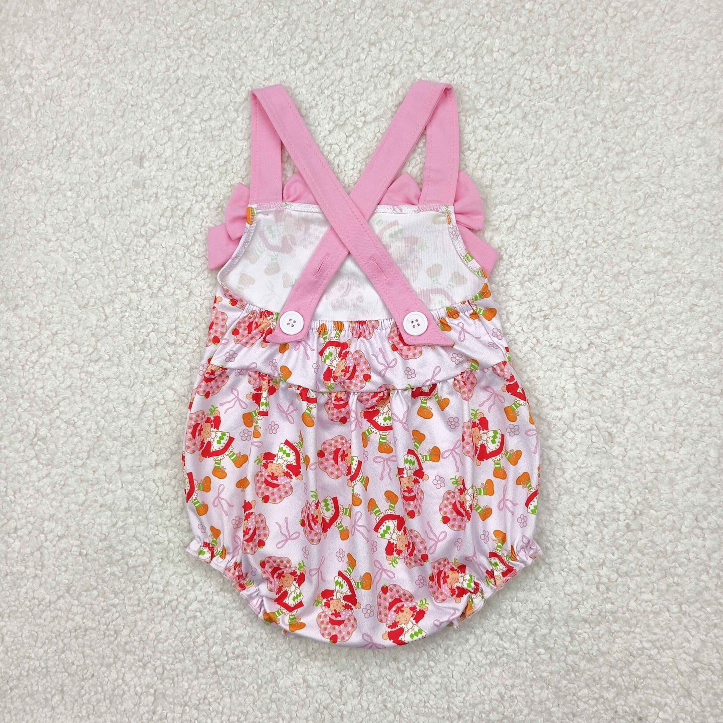 preorder SR2933 Pink Bow Strawberry Princess Flower Sleeveless Romper Girls Boutique Outfits 202503