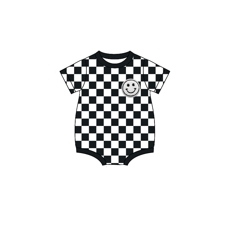 Preorder SR2958 Black White Smile Face Short Sleeve Romper Baby Boy Boutique Summer Clothes 202503