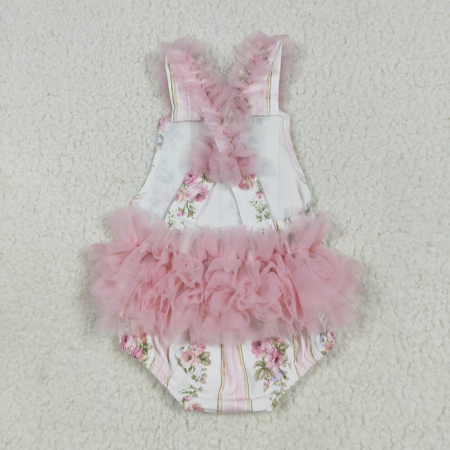 SR2964 Pink Blue Flower leaf Tulle Ruffle Sleeveless Romper Baby Girls Boutique Summer Clothes 202507 RTS