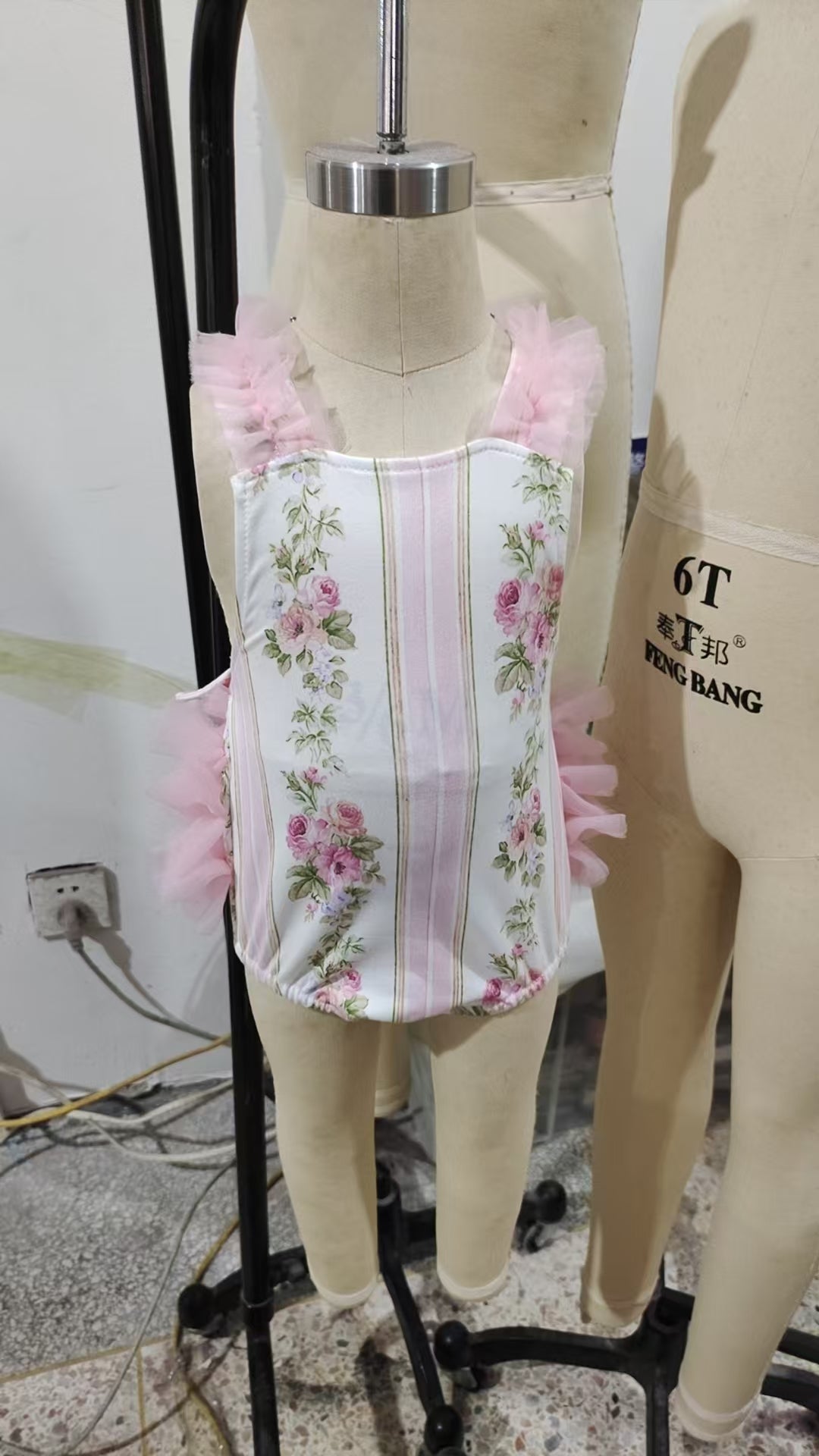 SR2964 Pink Blue Flower leaf Tulle Ruffle Sleeveless Romper Baby Girls Boutique Summer Clothes 202507 RTS