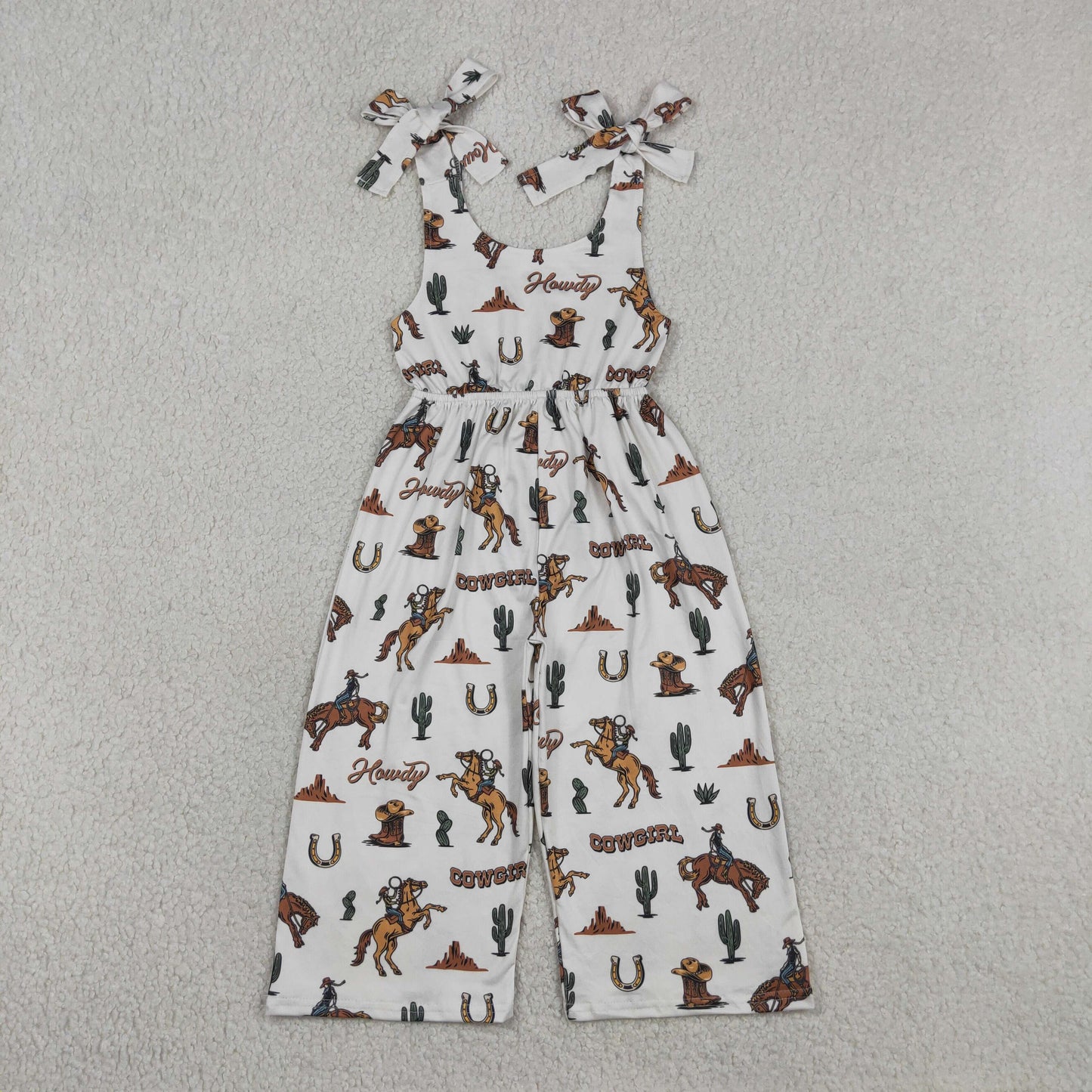SR2969 Cowgirl Cactus Riding House Beige Sleeveless Girls Overalls Jumpsuits 202604 RTS