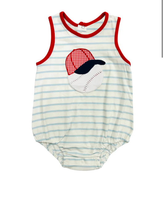 Preorder SR2970 Baseball Hat Green Stripe Sleeveless Romper Baby Boy Romper 202504