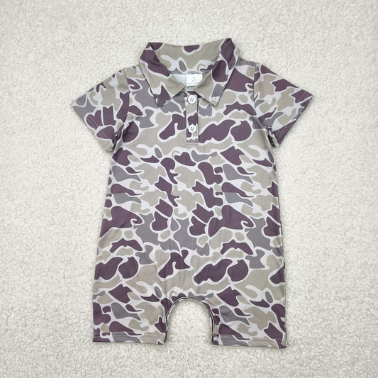 SR2977 Grey Brown Camo Polo Short Sleeve Romper Baby Boys Boutique Summer Clothes 202504 RTS