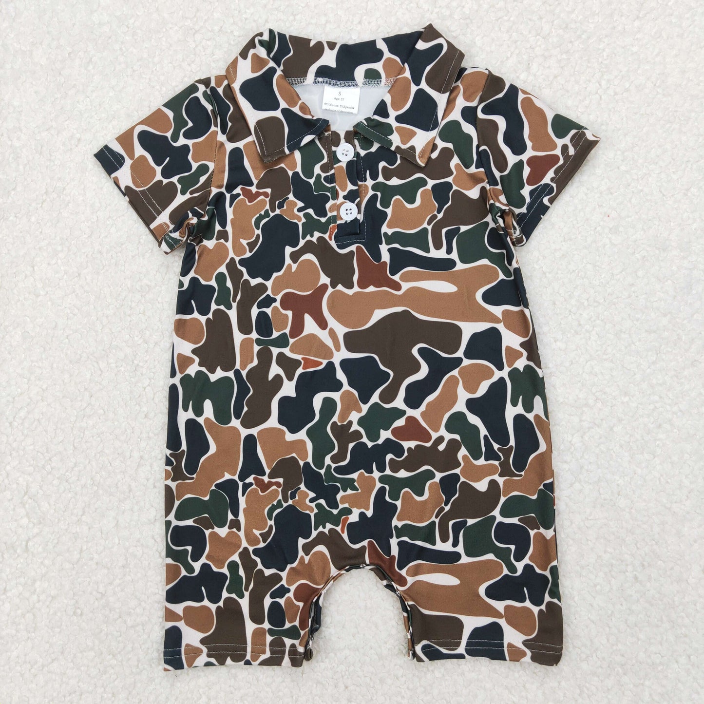 SR2979 Brown Green Camo Polo Short Sleeve Romper Baby Boys Boutique Summer Clothes 202503 RTS