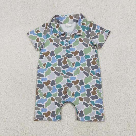 SR2980 Blue Green Camo Short Sleeve Romper Baby Boy Boutique Outfits 202506 RTS