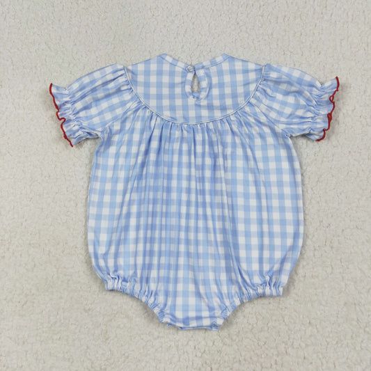 SR2981 Factor Animals Blue Plaid Short Sleeve Romper Smock Baby Girl Romper 202506 RTS