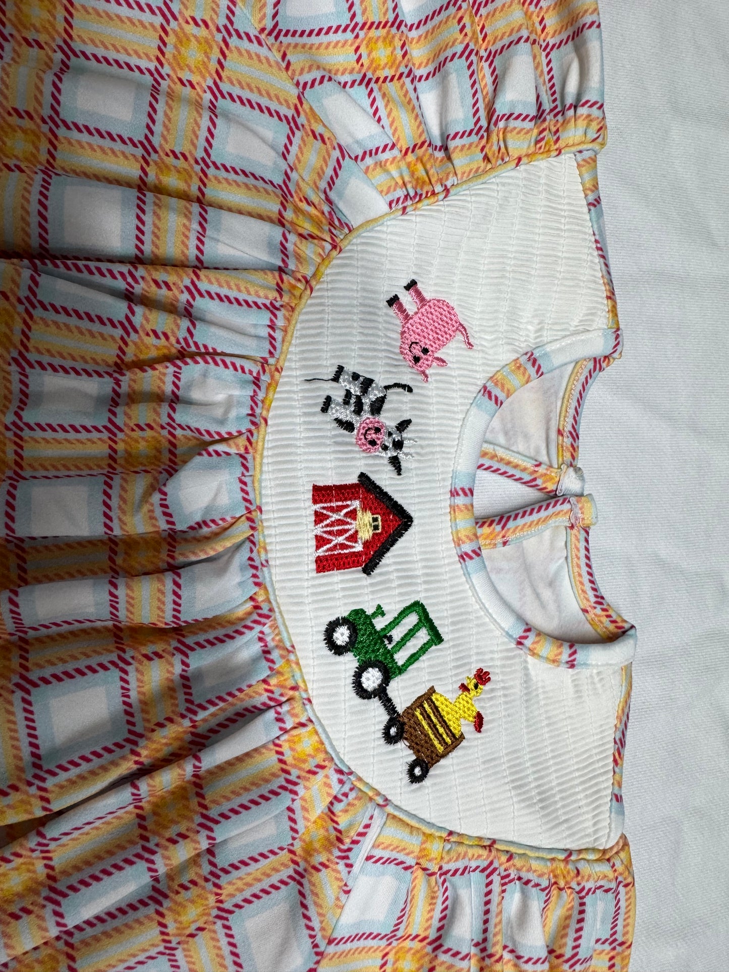 SR2982 Factor Animals Orange Plaid Short Sleeve Romper Smock Baby Girl Romper 202507 RTS
