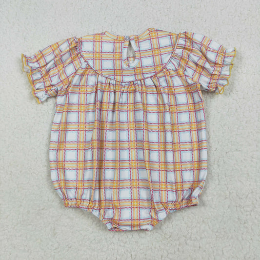 SR2982 Factor Animals Orange Plaid Short Sleeve Romper Smock Baby Girl Romper 202507 RTS